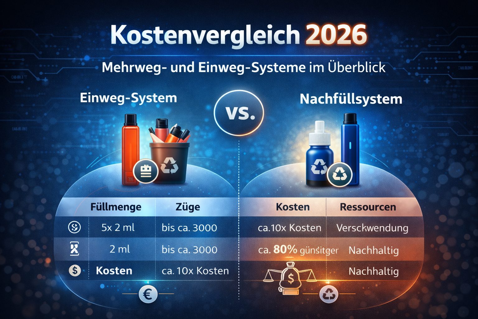 Kostenvergleich Elfliq im Vergleich zu Einweg-Systemen