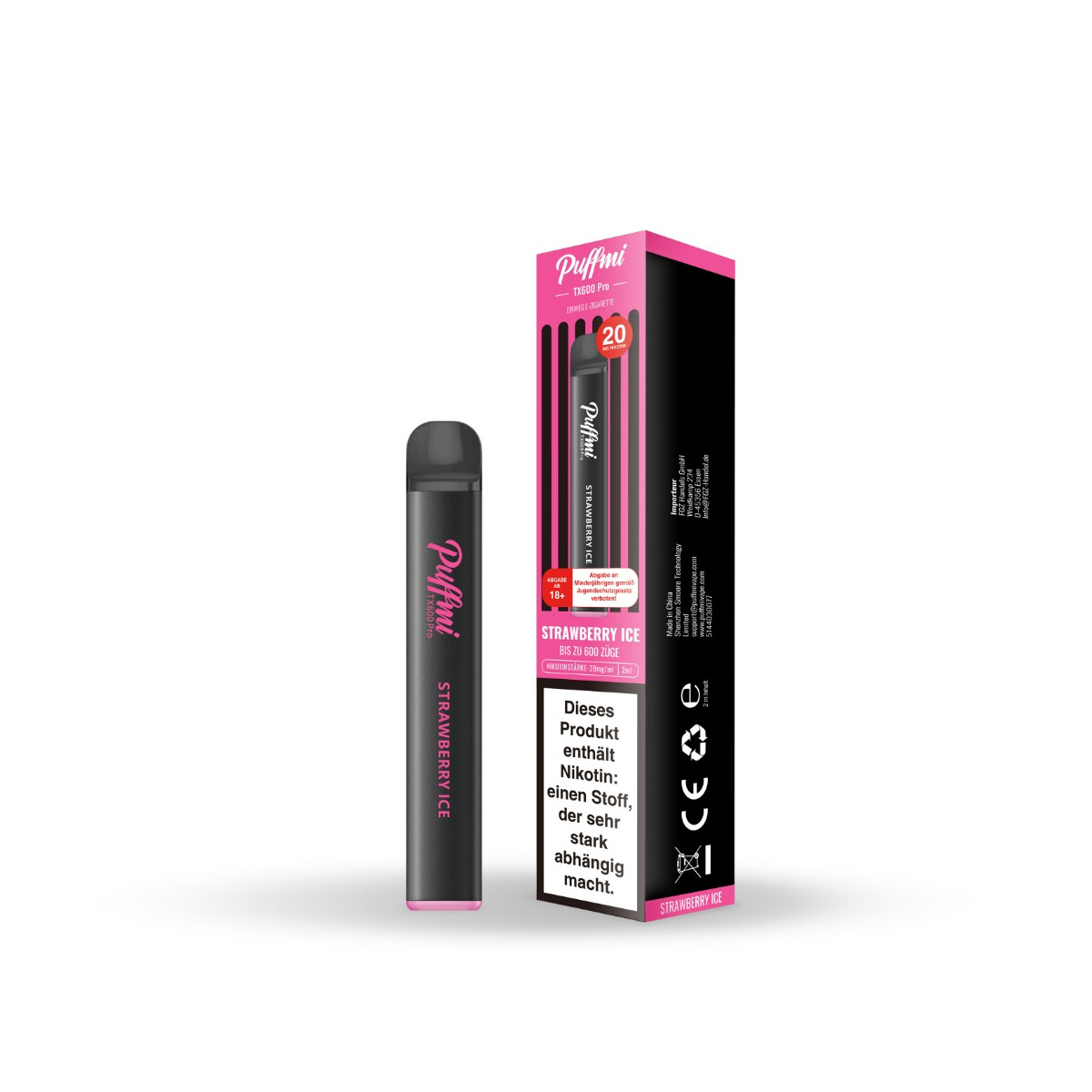 Puffmi TX600 Einweg Vape - Strawberry Ice 20mg