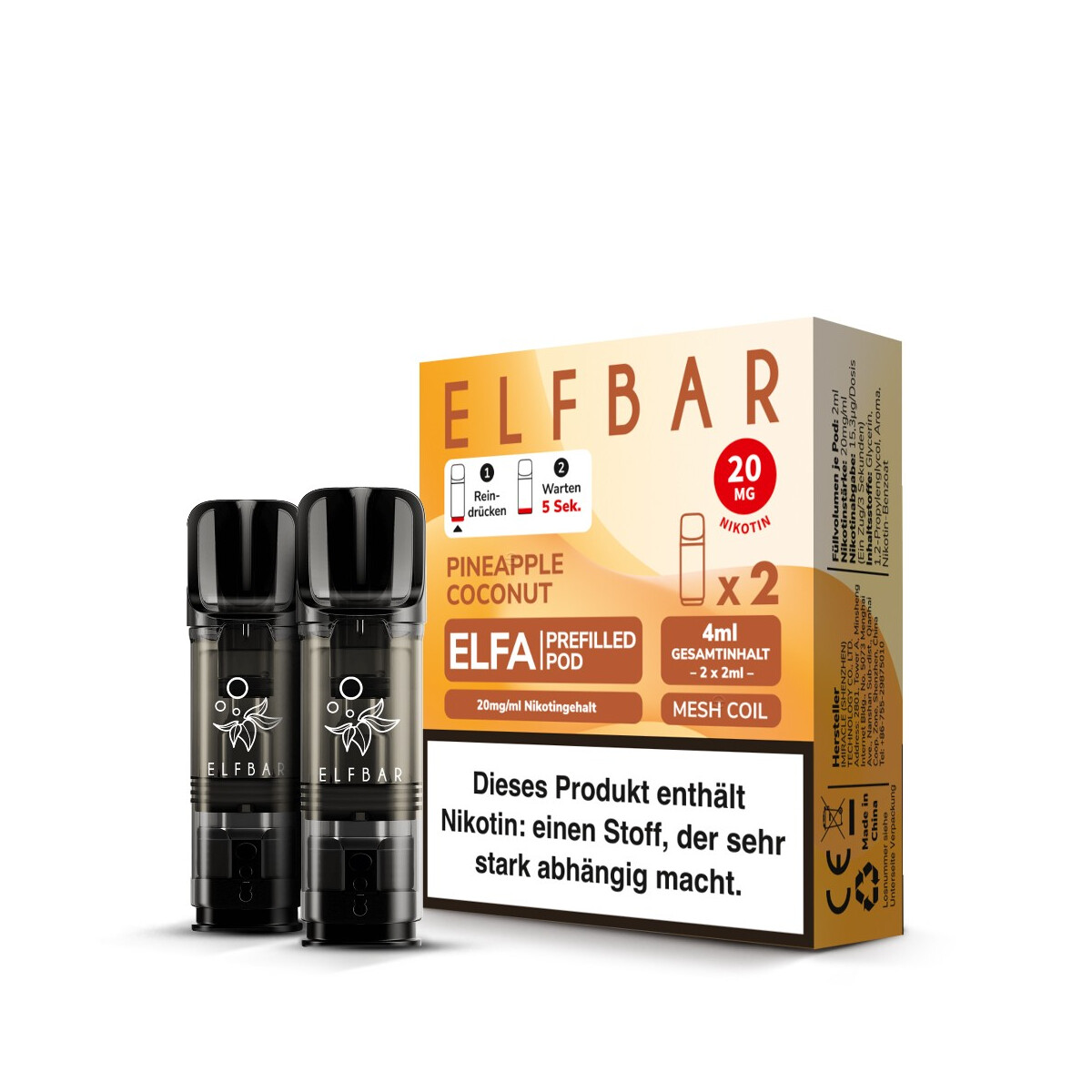 wo entsorgt man elfbar pods ELFA Pineapple Coconut 20 mg Pod Kit Type-Disposable pods elf bar elfa pods sorten Material:Blueberry Elf Bar - ELFA